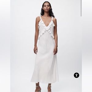 Zara RUFFLED LINEN BLEND DRESS white- brand new with tags never worn!